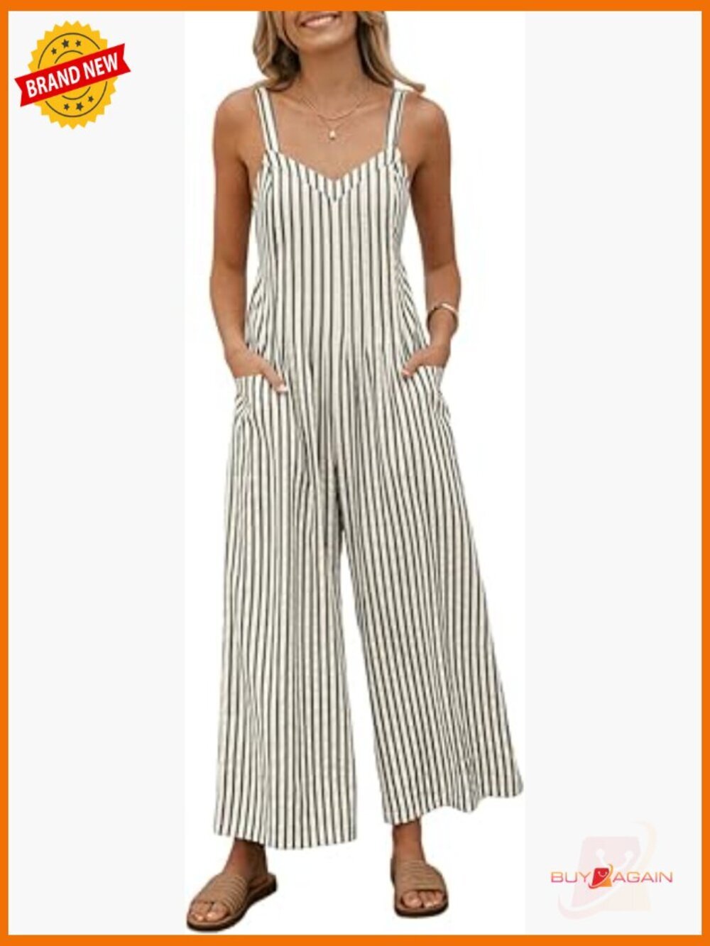 Striped Smocked Cutout Back Wide Leg Maxi Jumpsuit Romper Sleeveless V Neck
